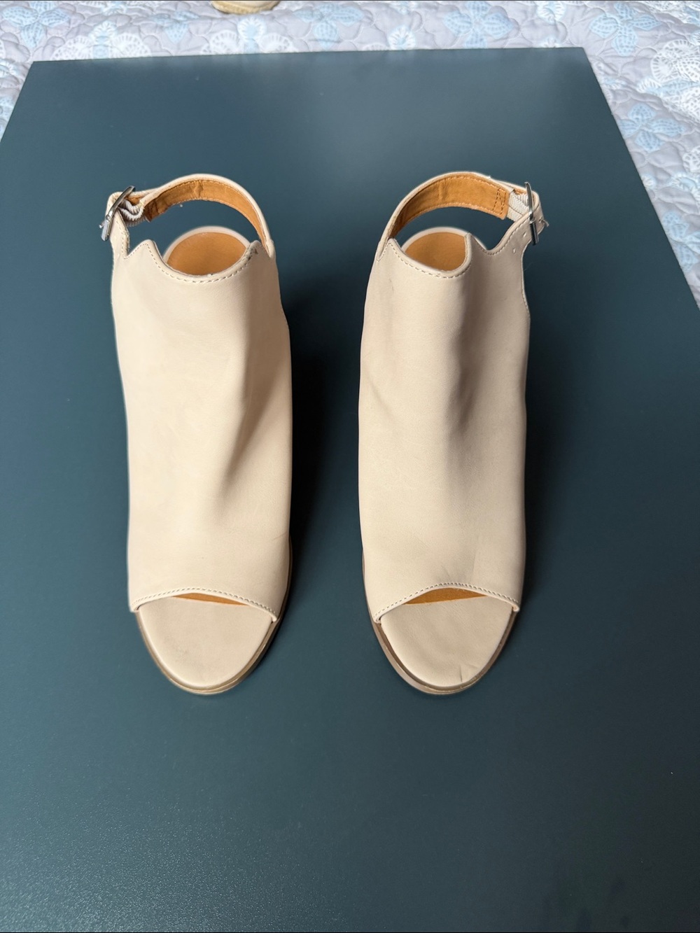 Dolce Vita Neutral Tan Open-Peep Slingback Mules